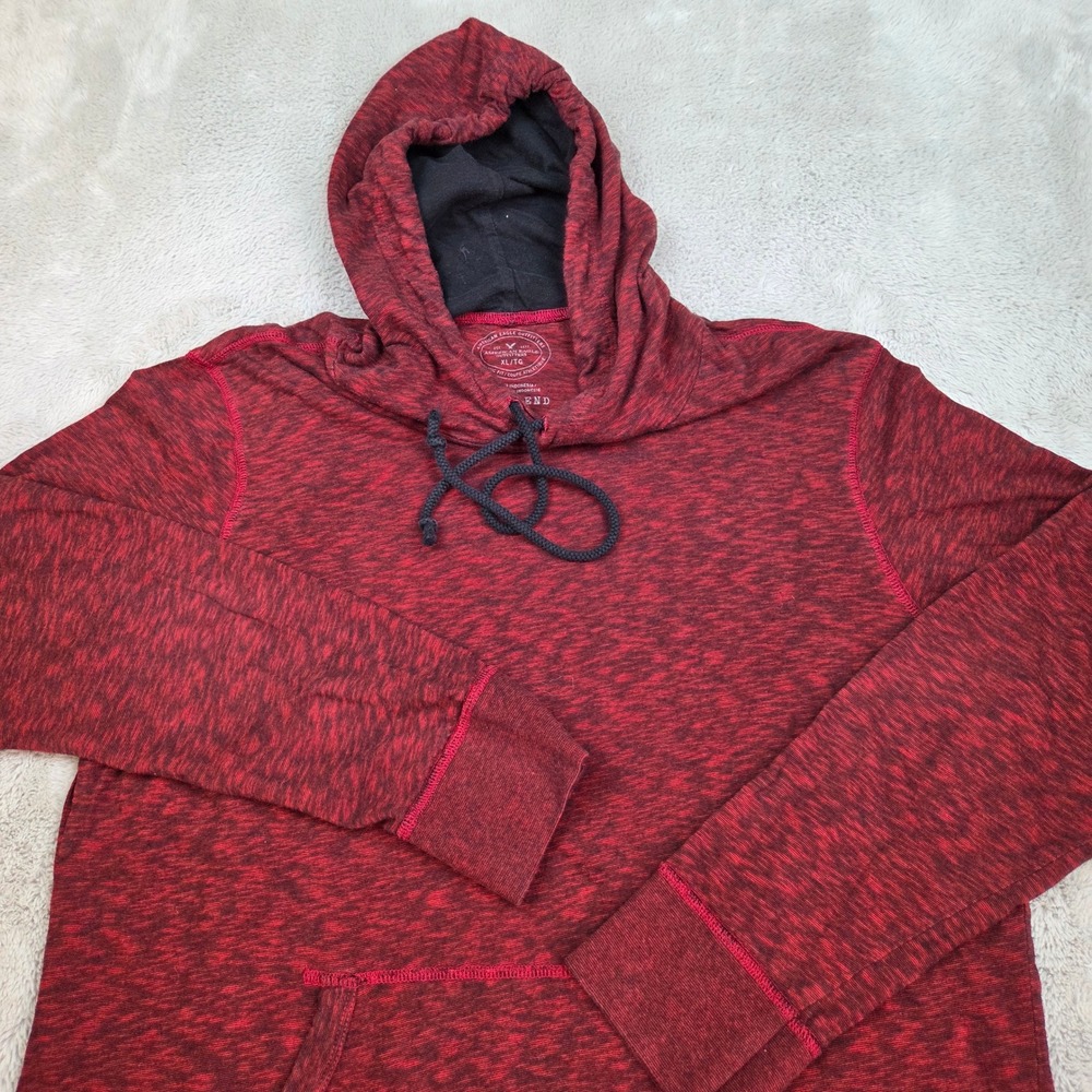 American Eagle Hoodie Mens XL Athletic Fit Space Dye Marled Pullover Red Black